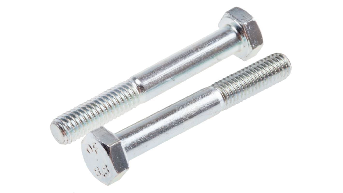 RS PRO Bright Zinc Plated Steel Hex, Hex Bolt, M6 x 45mm