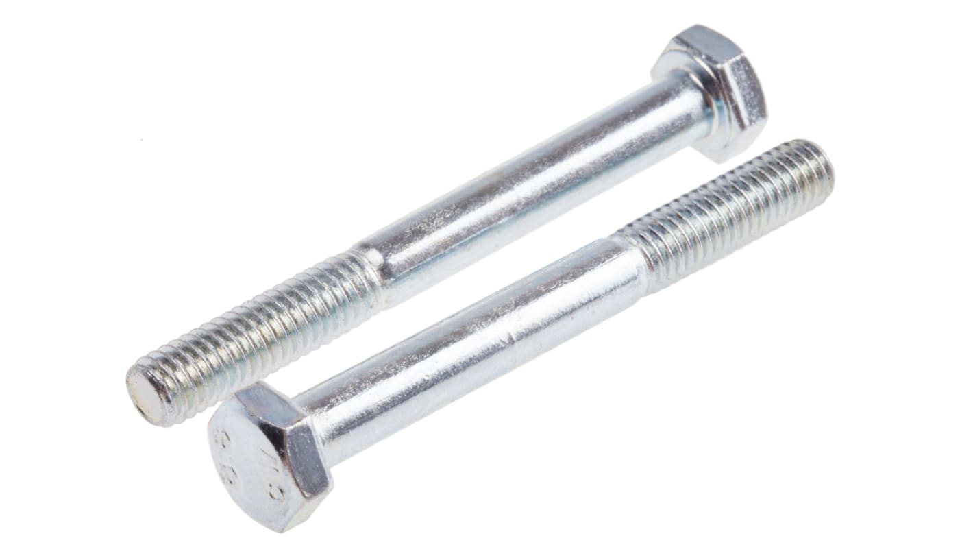 Bright Zinc Plated Steel, Hex Bolt, M6 x 55mm