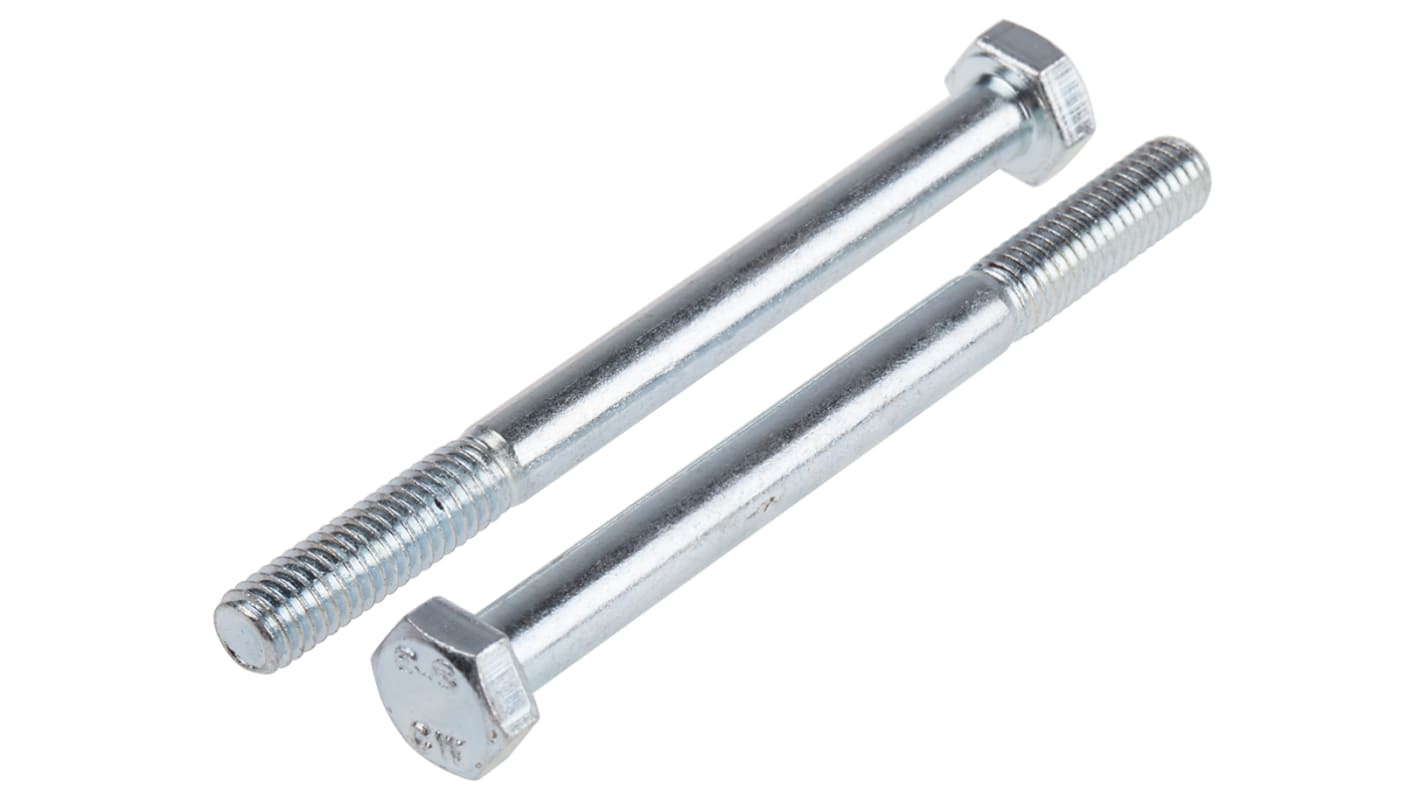 Bright Zinc Plated Steel, Hex Bolt, M6 x 70mm