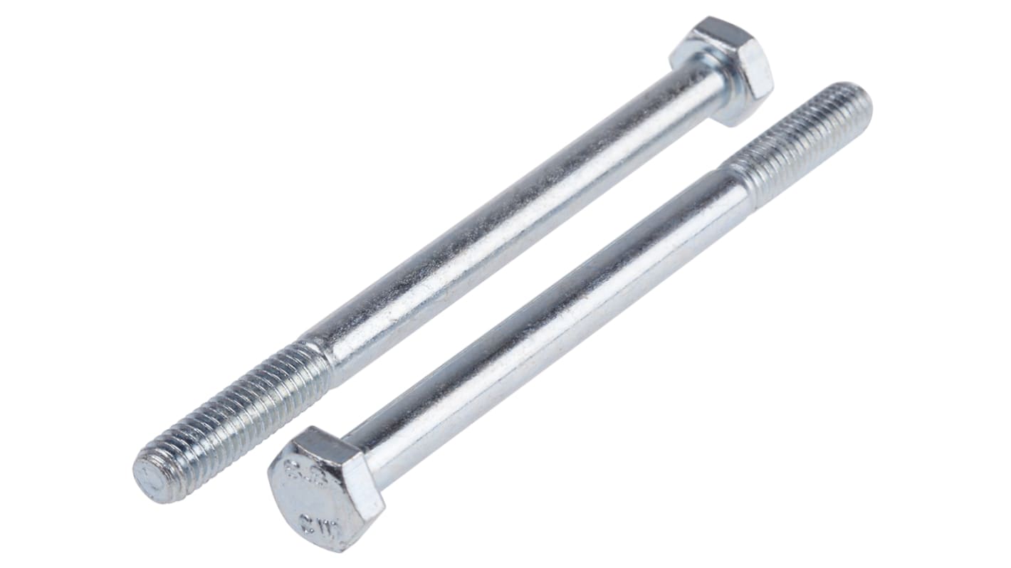 RS PRO Bright Zinc Plated Steel Hex, Hex Bolt, M6 x 80mm