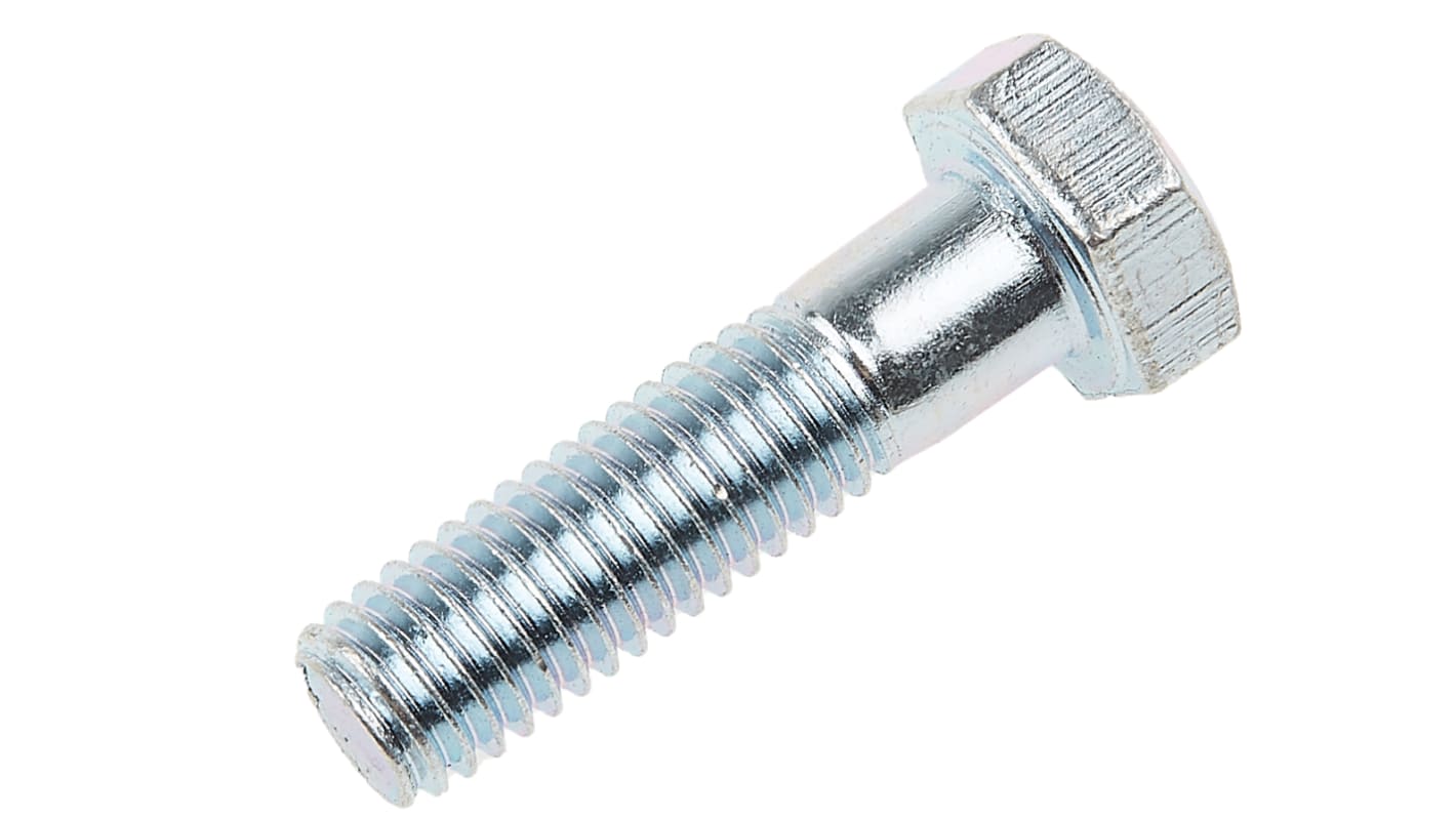 RS PRO Bright Zinc Plated Steel Hex, Hex Bolt, M8 x 30mm RS