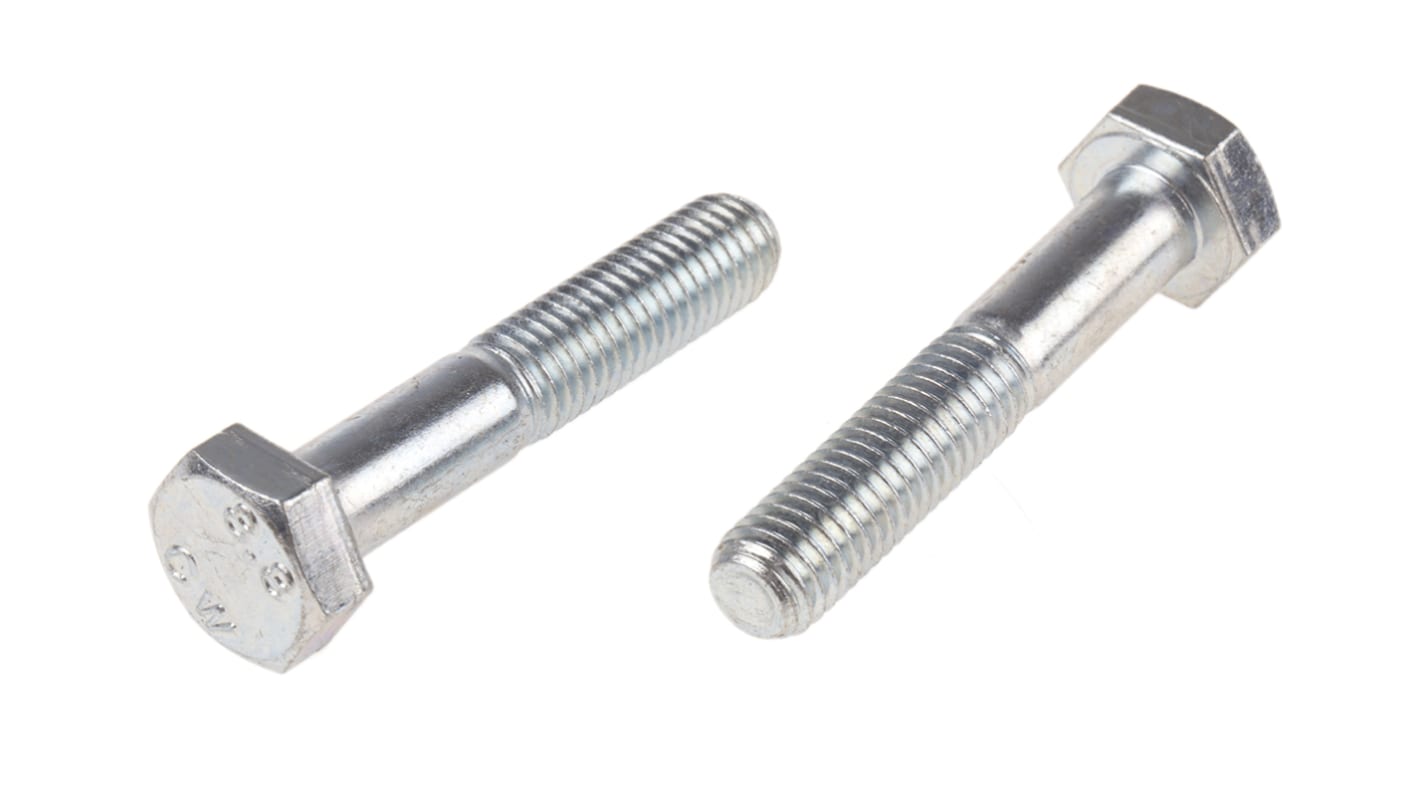 Bright Zinc Plated Steel, Hex Bolt, M10 x 55mm