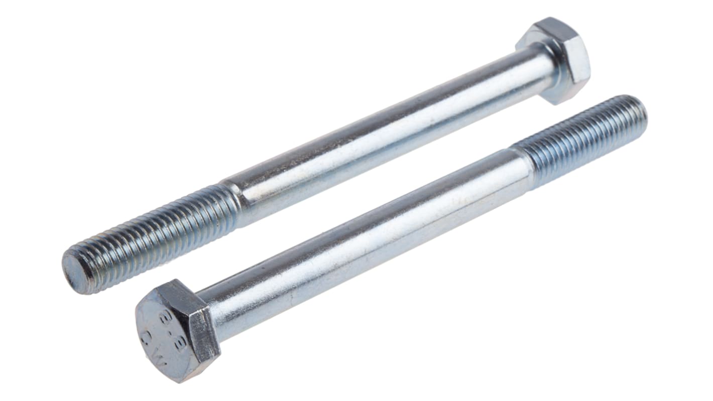 Bright Zinc Plated Steel, Hex Bolt, M10 x 130mm