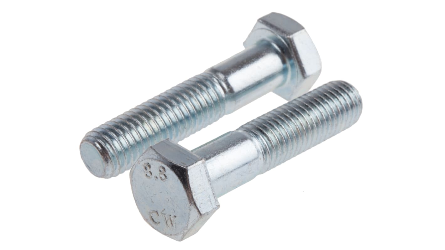 RS PRO Bright Zinc Plated Steel Hex, Hex Bolt, M12 x 55mm