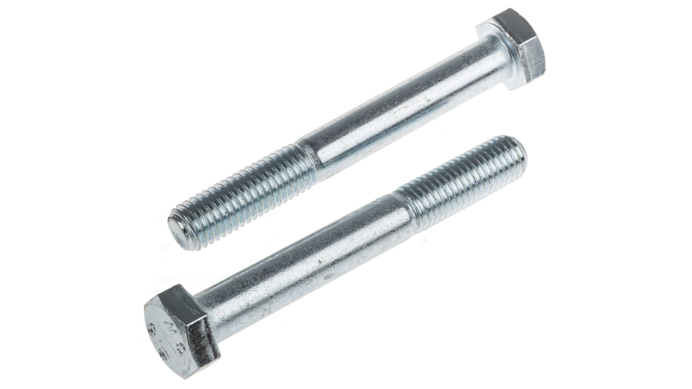 RS PRO Zinc plated & clear Passivated Steel Hex, Hex Bolt, M14 x 110mm