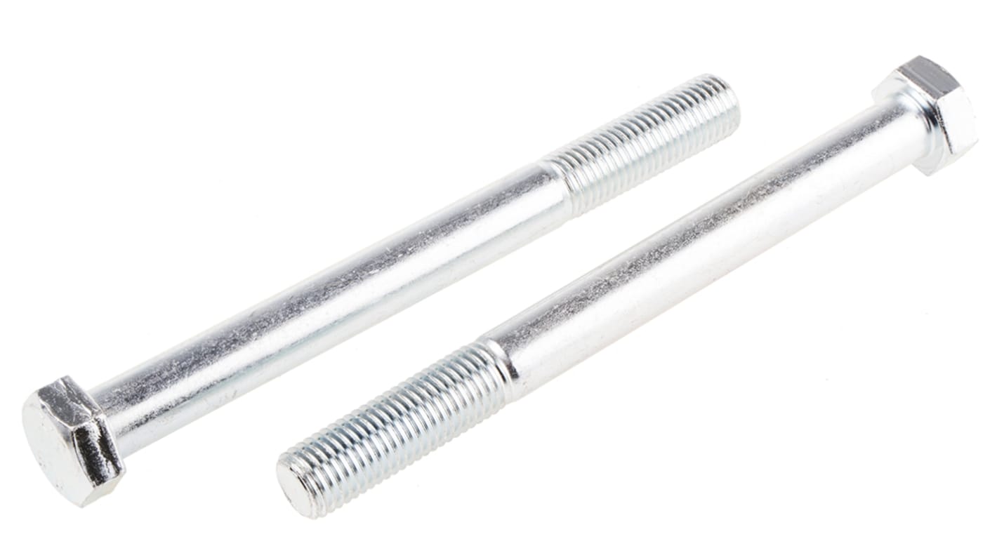 RS PRO Bright Zinc Plated Steel Hex, Hex Bolt, M16 x 170mm