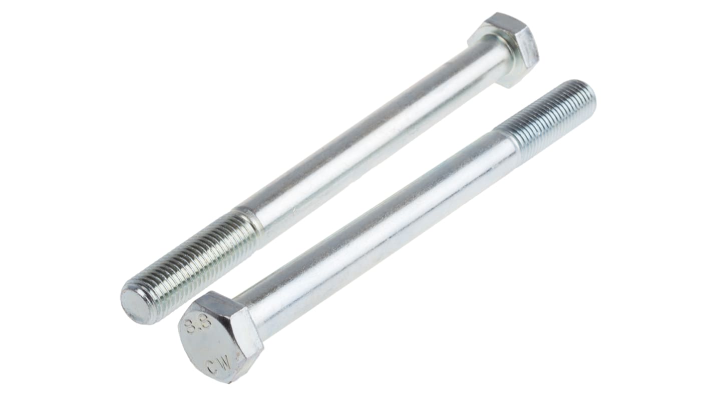 RS PRO Bright Zinc Plated Steel, Hex Bolt, M16 x 190mm