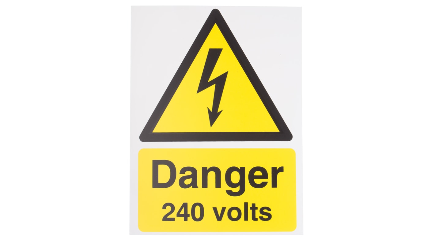 Műanyag, Sárga/fekete "Danger 240 Volts, Angol Elektromos Tábla