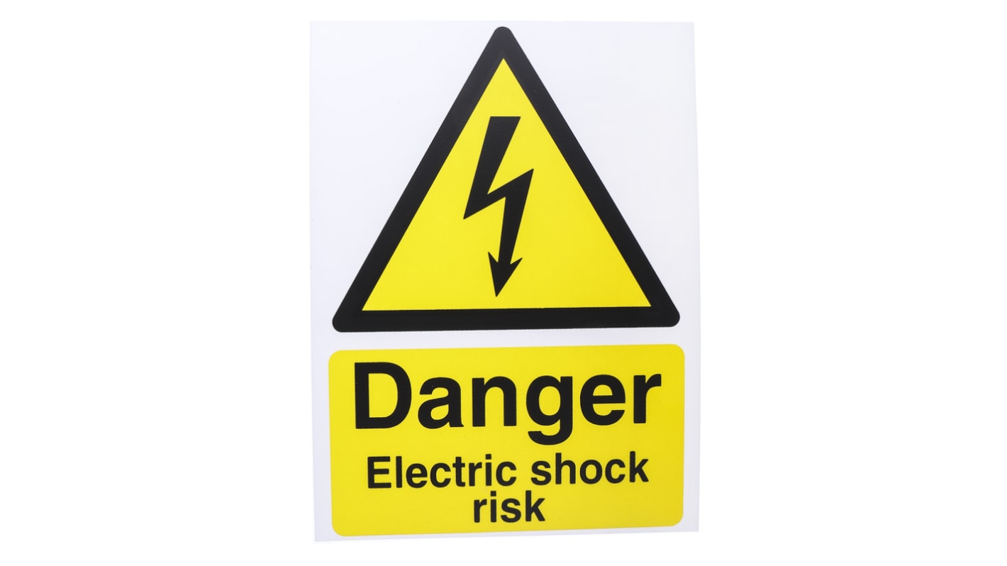 Tabulka nebezpečí a varování, Plast, Žlutá/černá text: Danger Electric Shock Risk Angličtina Elektrické Značka