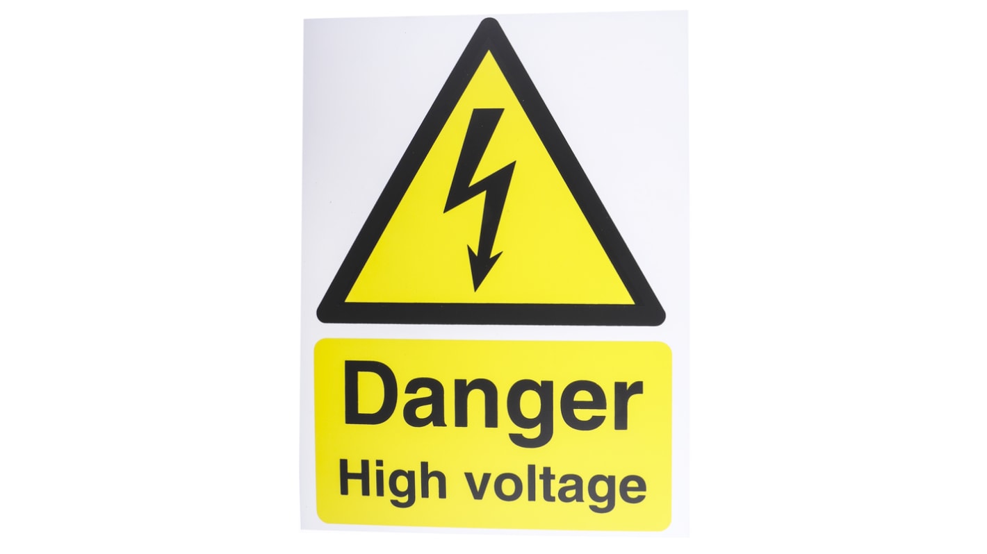 Műanyag, Sárga/fekete "Danger High Voltage, Angol Elektromos Tábla