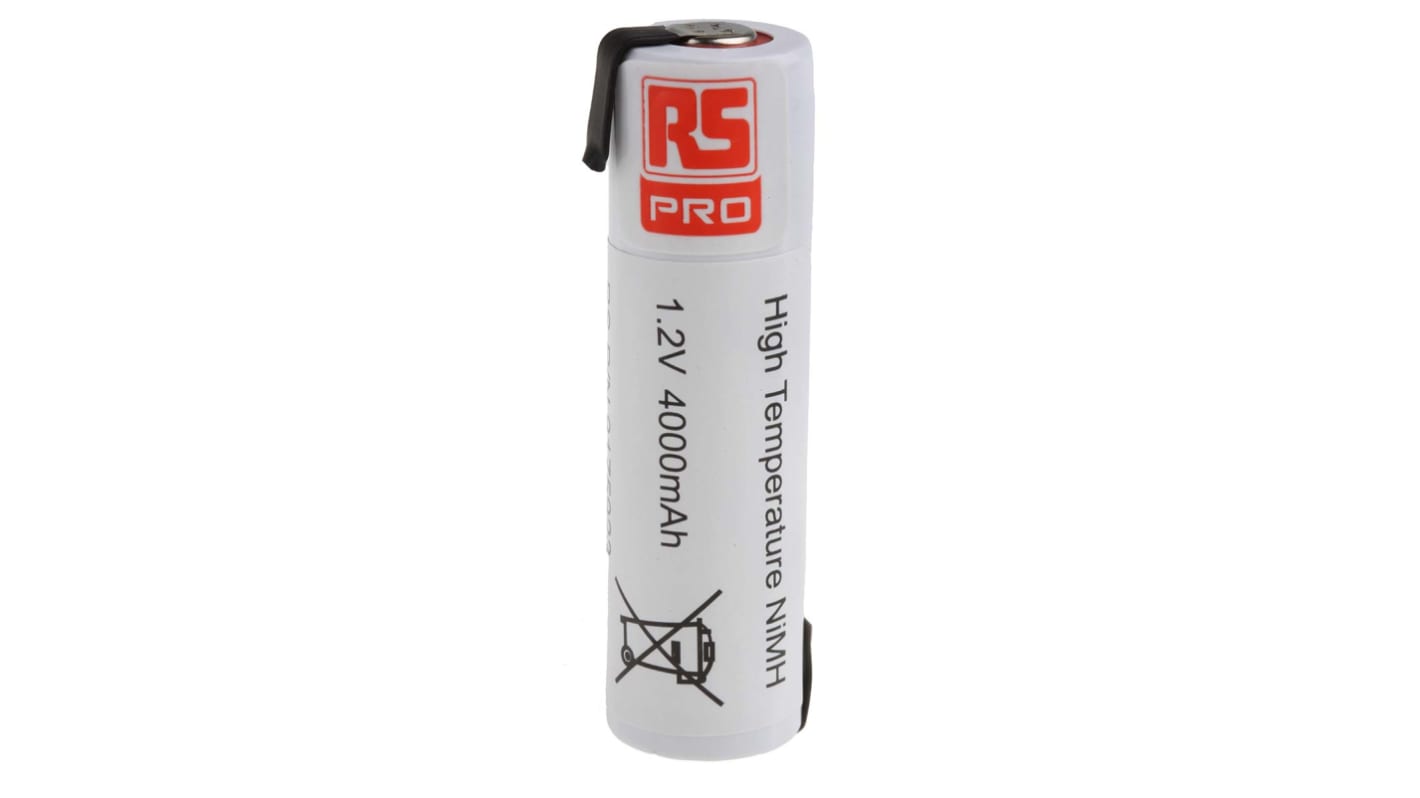 RS PRO Genopladeligt batteri, 1.2V, NiMH, Terminaler: Tags, 4Ah