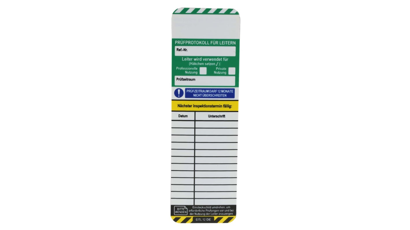 Brady Black on Green, White, Yellow Safety Ladder Tag, German Language, 10 per Pack