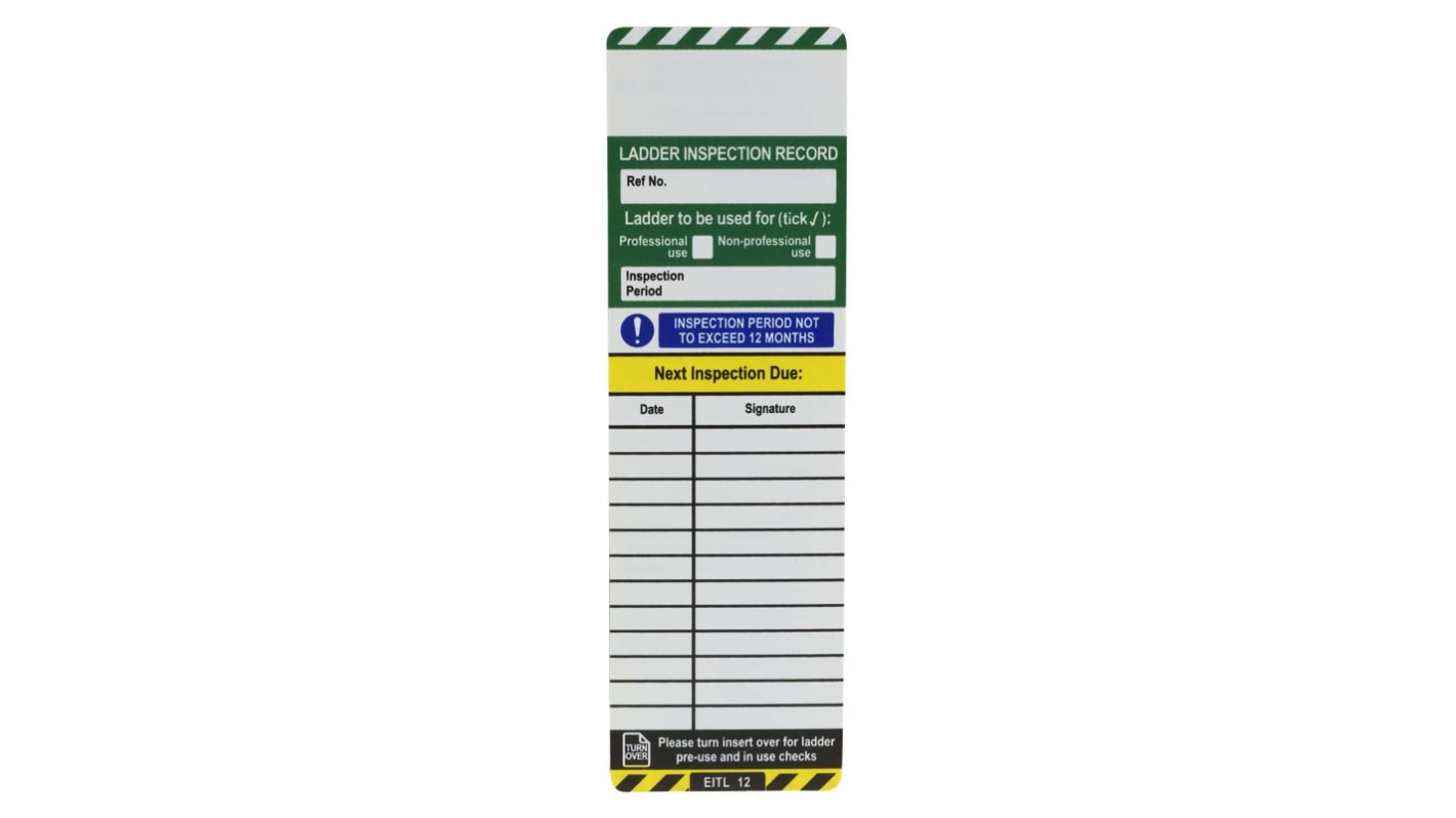 Brady LAD-GB Series Black on Green, White, Yellow Safety Ladder Tag, English Language, 10Each per Pack