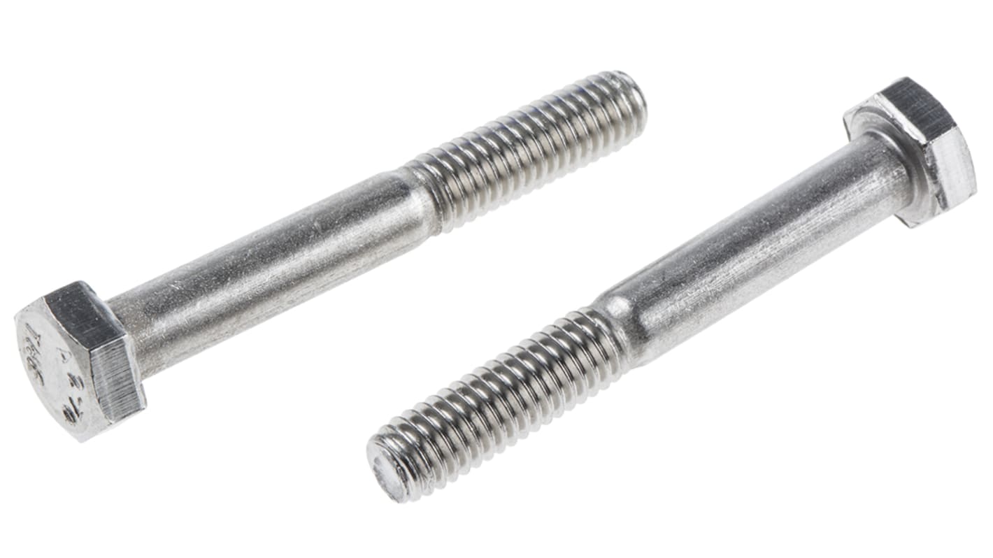 RS PRO Stainless Steel Hex, Hex Bolt, M6 x 45mm