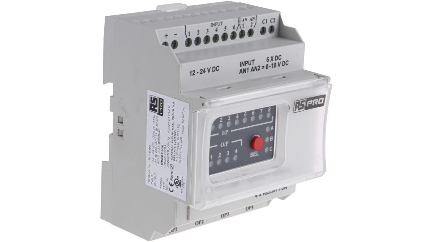 RS PRO I/O bővítőmodul, ModBus, kapacitás: 250 sor, DIN-sín, 12→ 24 V dc