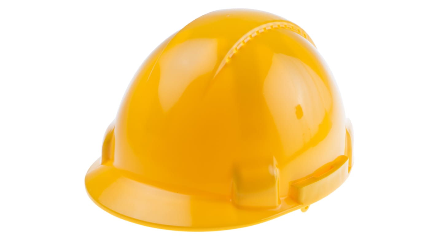 RS PRO Yellow Safety Helmet with Chin Strap, Adjustable, Ventilated