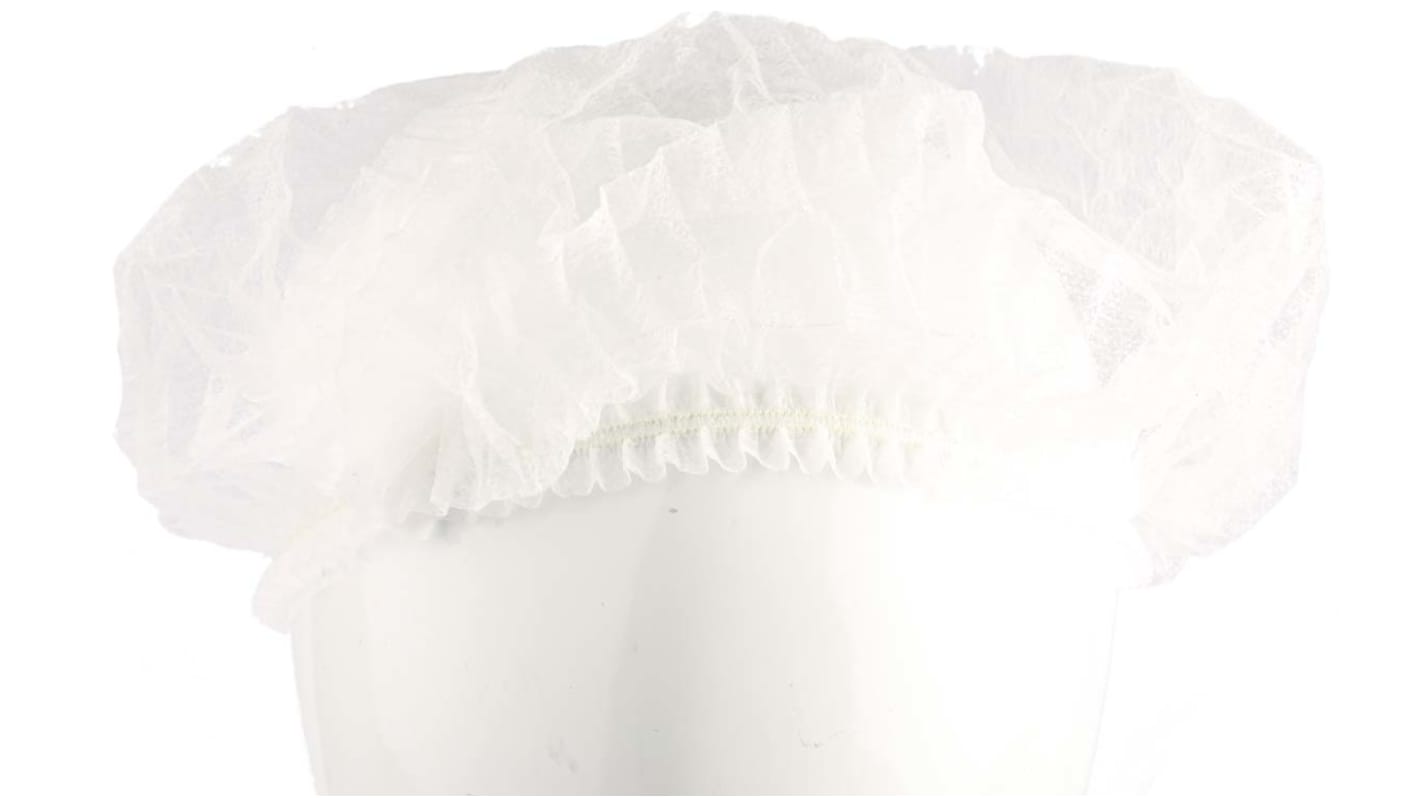 RS PRO White Disposable Hair Cap for Food Industry, Industrial Use, One-Size, Mob Cap Type, Non-Metal Detectable, 500