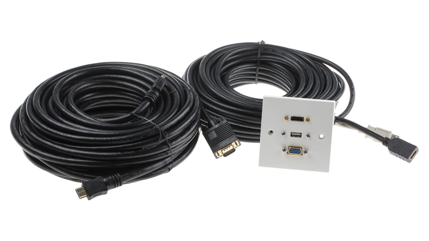 RS PRO Blende einfach, 3-fach Auslass HDMI, SVGA, USB A Buchse