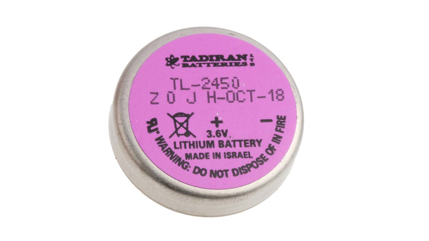 Tadiran TL2450 CR2450, Li-Thionylchlorid Knopfzelle Ø 24mm 3,6 V / 550mAh, mit Löt-Anschluss