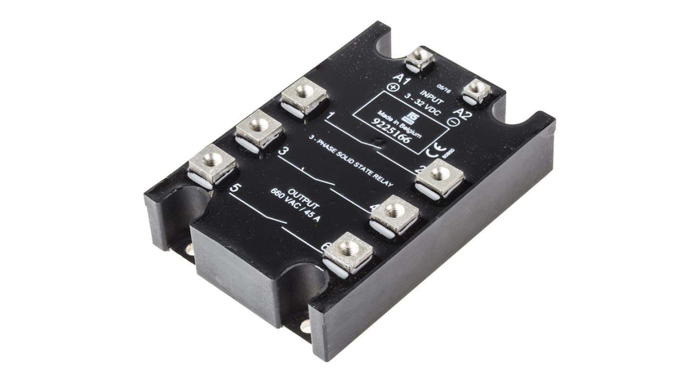 RS PRO Halvlederrelæ, 3-polet - NO, Panelmontering-montering, Maks. 660 V ac, 45 A rms Tyristor, Nulgennemgang