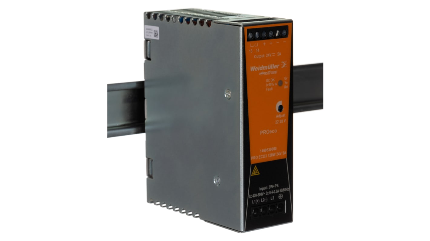 Weidmüller PRO ECO Switch Mode DIN Rail Power Supply, 320 → 575 V ac / 450 → 800V dc ac, dc Input, 24V dc