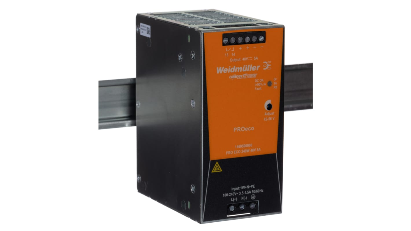 Weidmüller PRO ECO AC-DC Switching Power Supply DIN Rail Power Supply, 85 → 264 V ac / 80 → 370V dc ac,