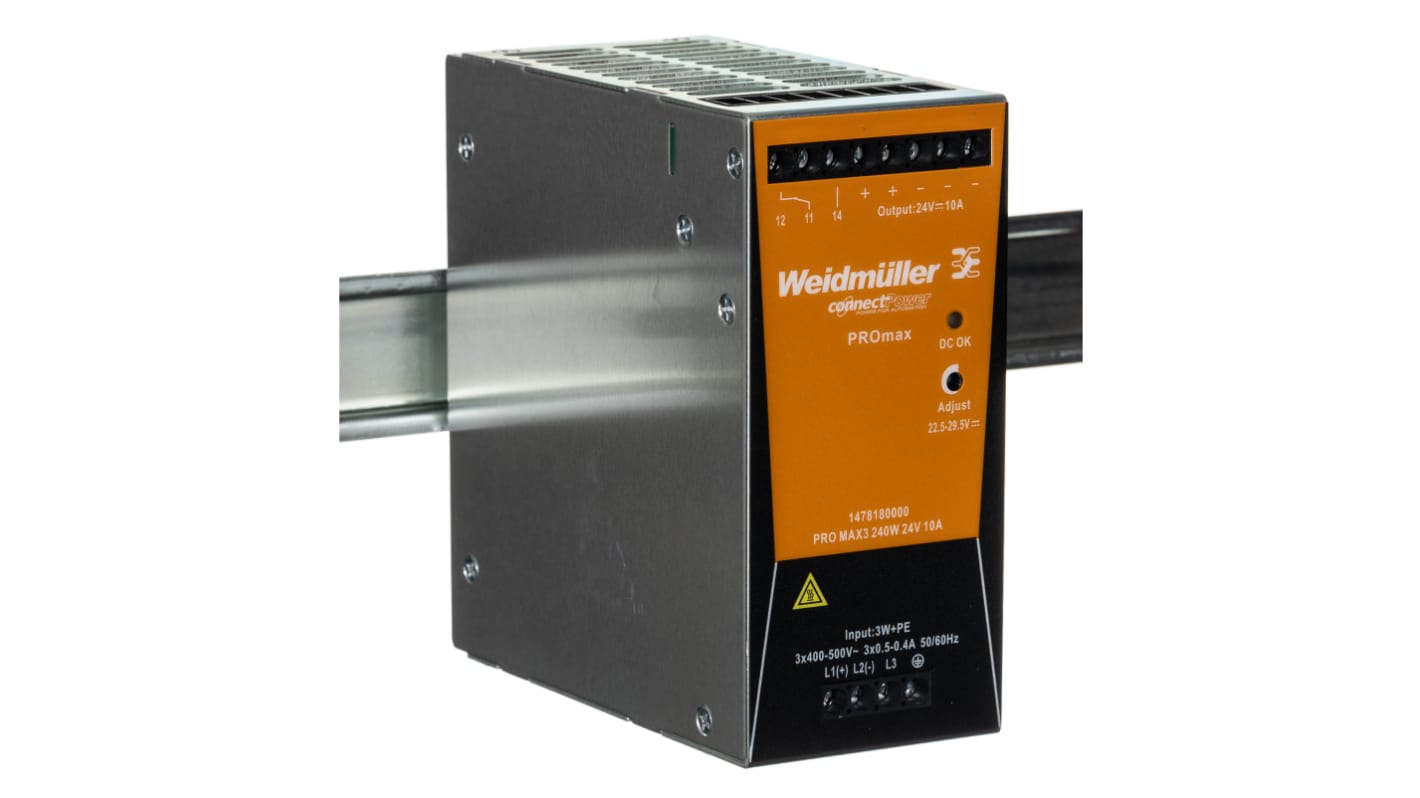 Alimentation pour rail DIN Weidmüller, série PRO MAX, 24V c.c.out 10A, 320 → 575 V ac / 450 → 800V