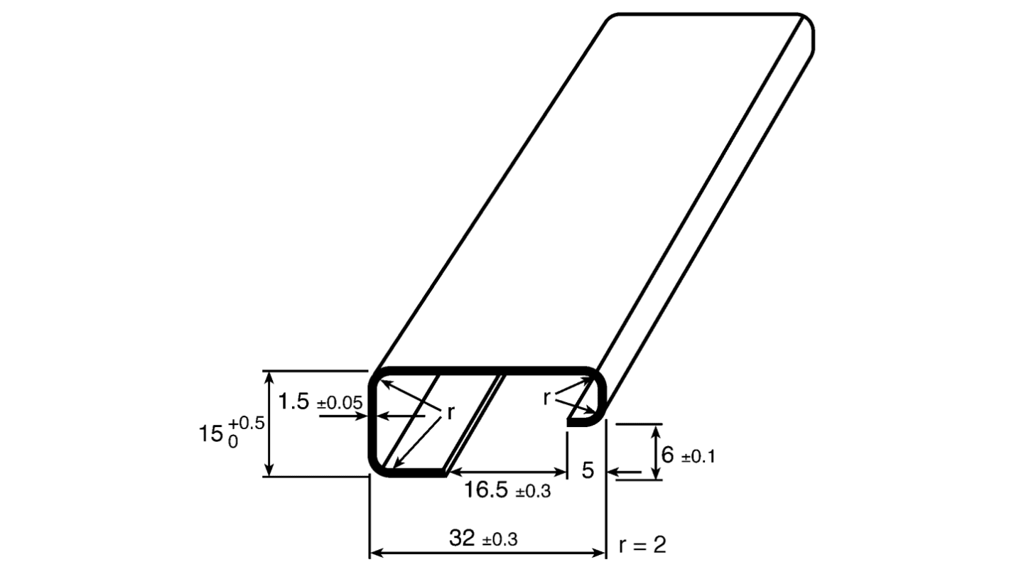 RS PRO Stahl DIN-Hutschiene G Ungelocht, H. 15mm B. 32mm, L. 1m