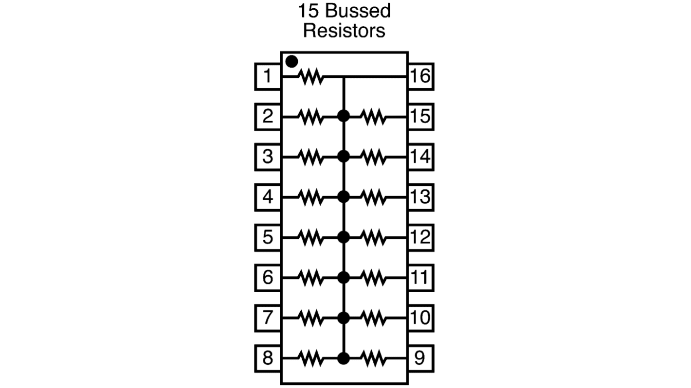 Bourns Ellenállástömb 470Ω, ±2%, BUS, 15 ellenállás, 2.25W DIP 4100R sorozat