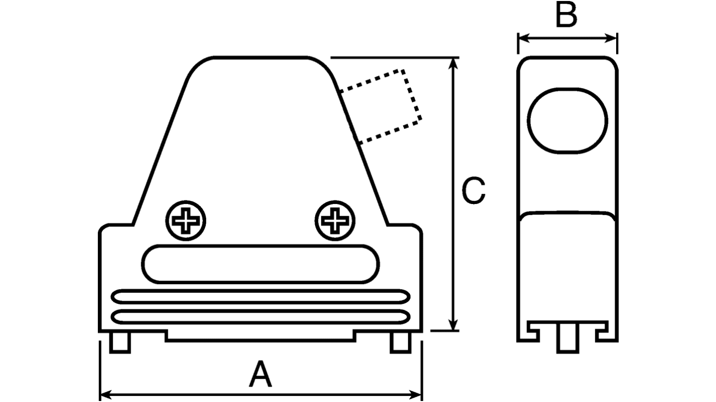 Kovový plášť pro konektory D-Sub, řada: MHDVSL, orientace těla: Zkosený, počet kontaktů: 15, materiál pouzdra: Zinek,