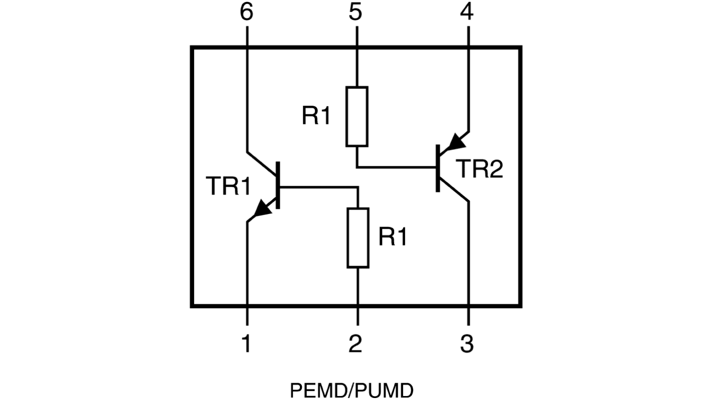 Nexperia 抵抗内蔵トランジスタ, NPN/PNP, 表面実装, 100 mA, PUMD4,115