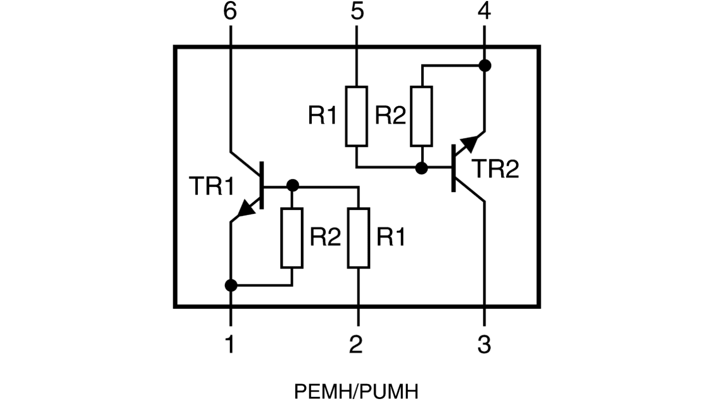 Nexperia PUMH4,115 Dual NPN Digital Transistor, 100 mA, 50 V, 6-Pin UMT