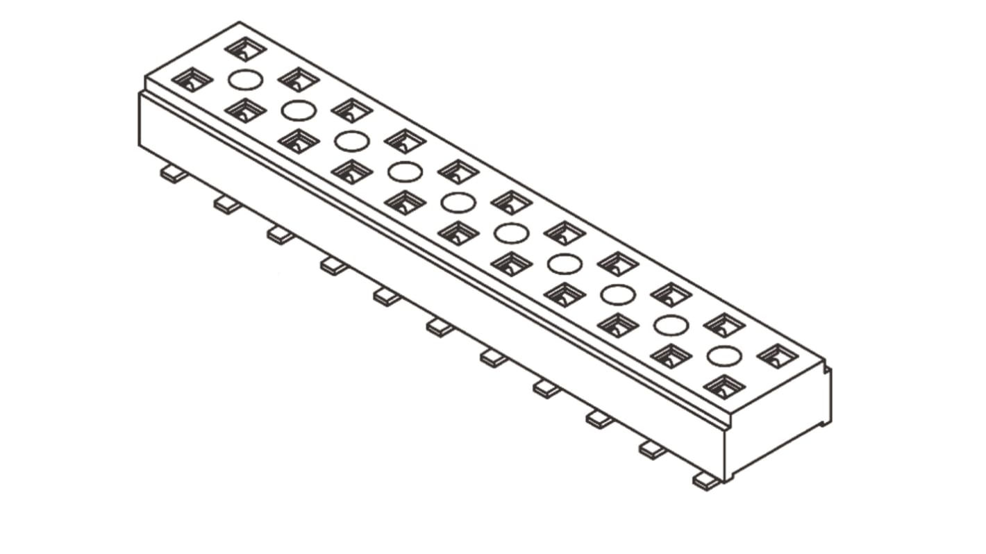 Connecteur femelle pour CI, 20 contacts, 2 rangées, 2mm, Montage en surface, Droit