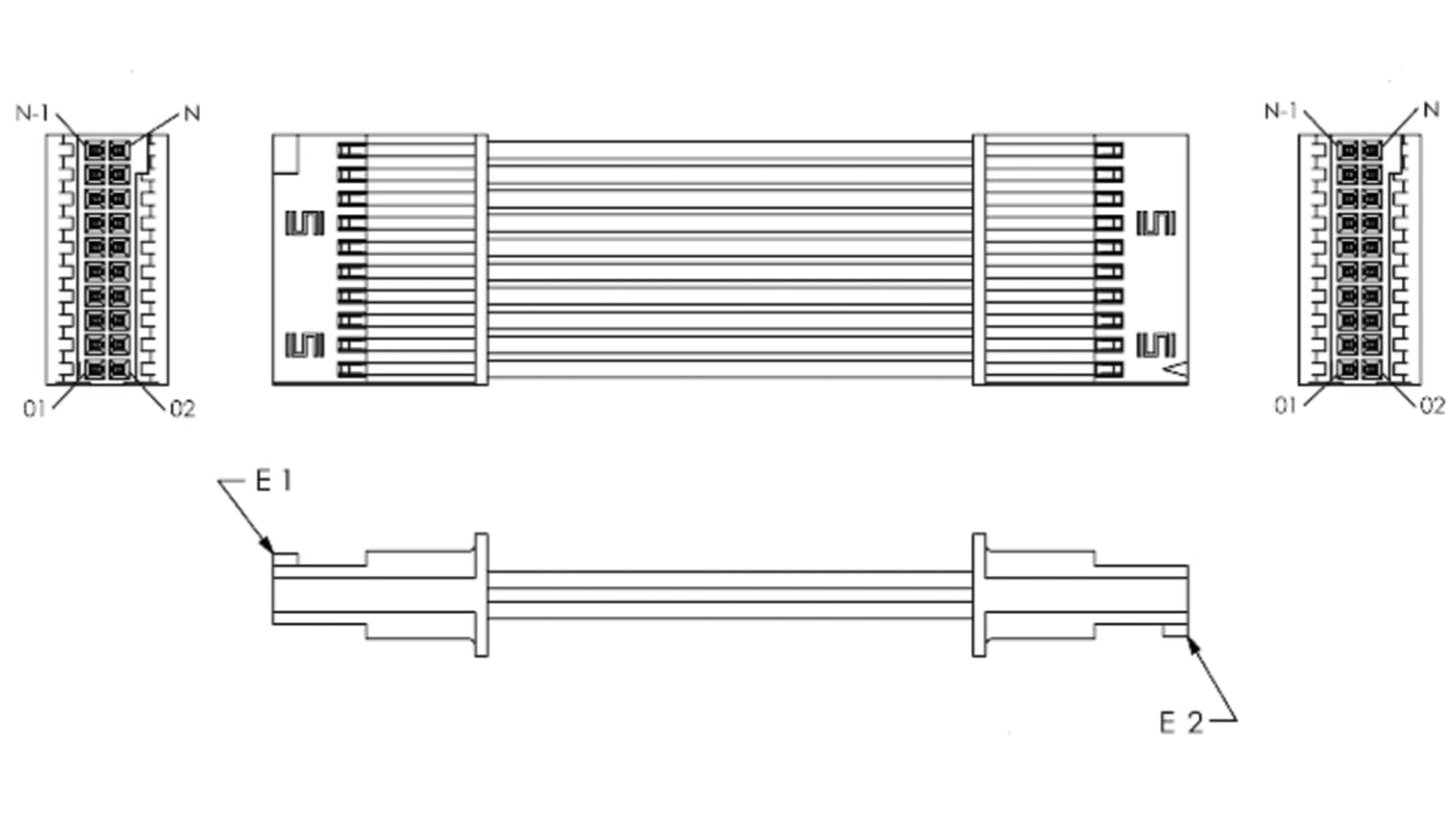 Conjunto de cables Samtec SFSD, long. 250mm, Con A: Hembra, 10 vías, Con B: Hembra, 20 vías, paso 1.27mm