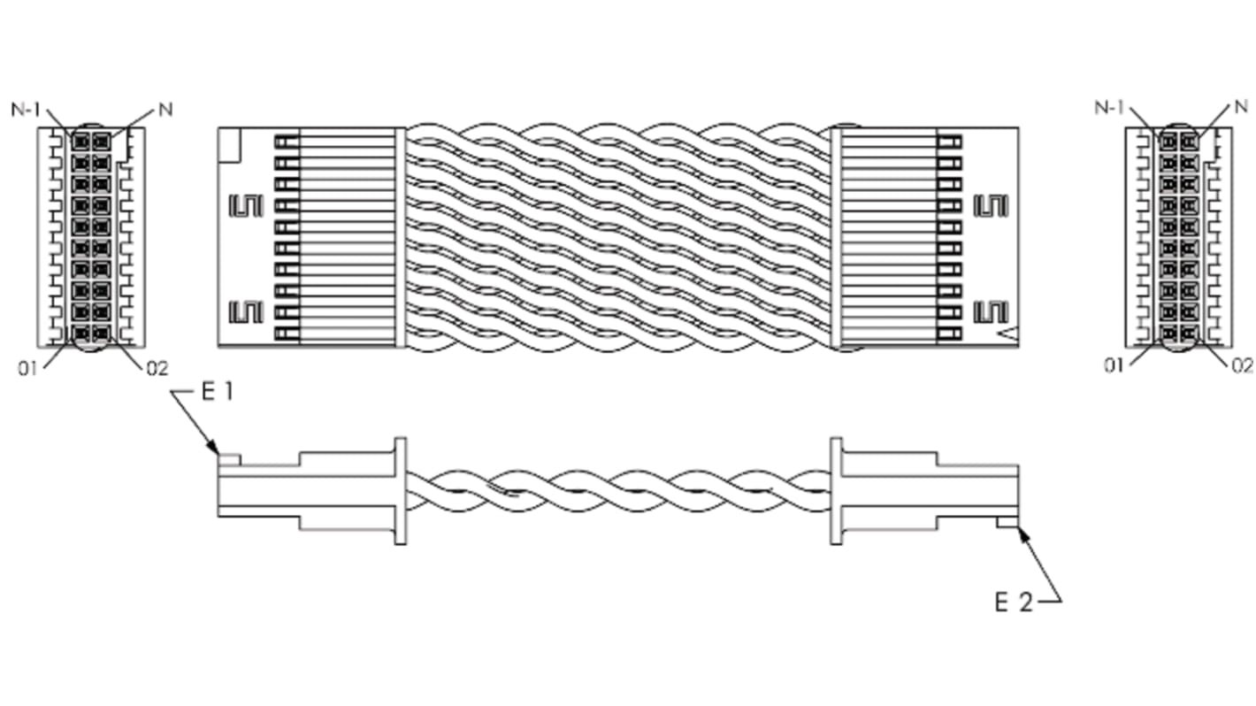 Cavo filo-scheda Samtec SFSD, L. 120mm, passo 1.27mm