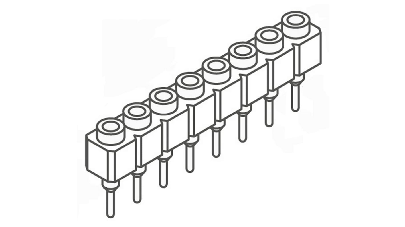 Samtec SS Series Straight Through Hole Mount PCB Socket, 8-Contact, 1-Row, 2.54mm Pitch, Solder Termination