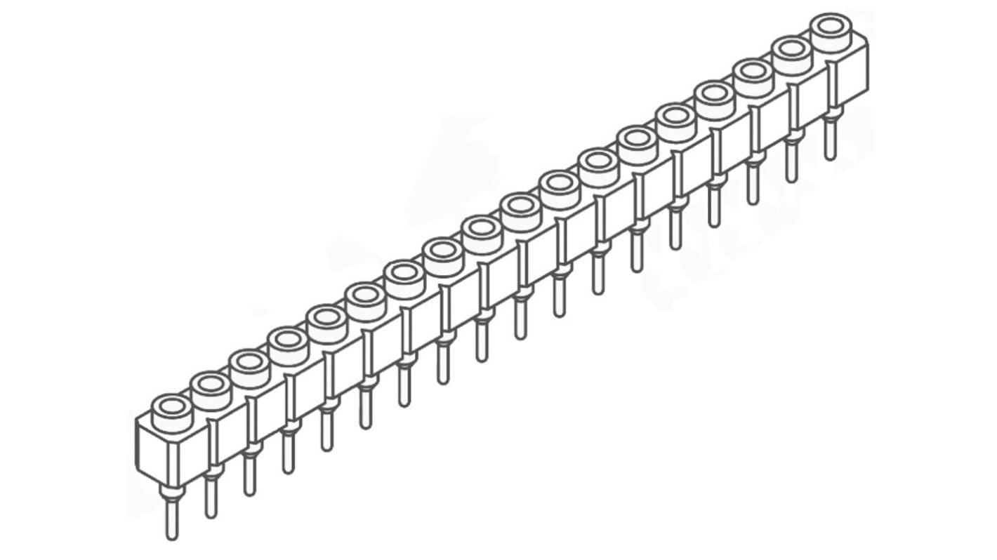 Samtec SS Series Straight Through Hole Mount PCB Socket, 18-Contact, 1-Row, 2.54mm Pitch, Solder Termination