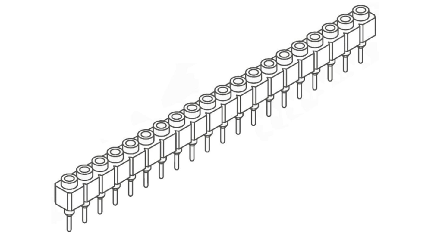 Samtec SS Series Straight Through Hole Mount PCB Socket, 20-Contact, 1-Row, 2.54mm Pitch, Solder Termination