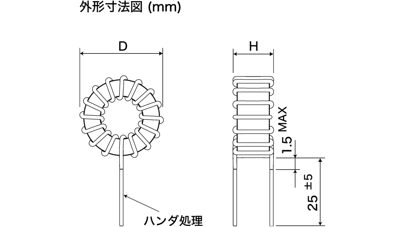 タムラ トロイダルコア, 125 μH, 8A, AHD-08-0125