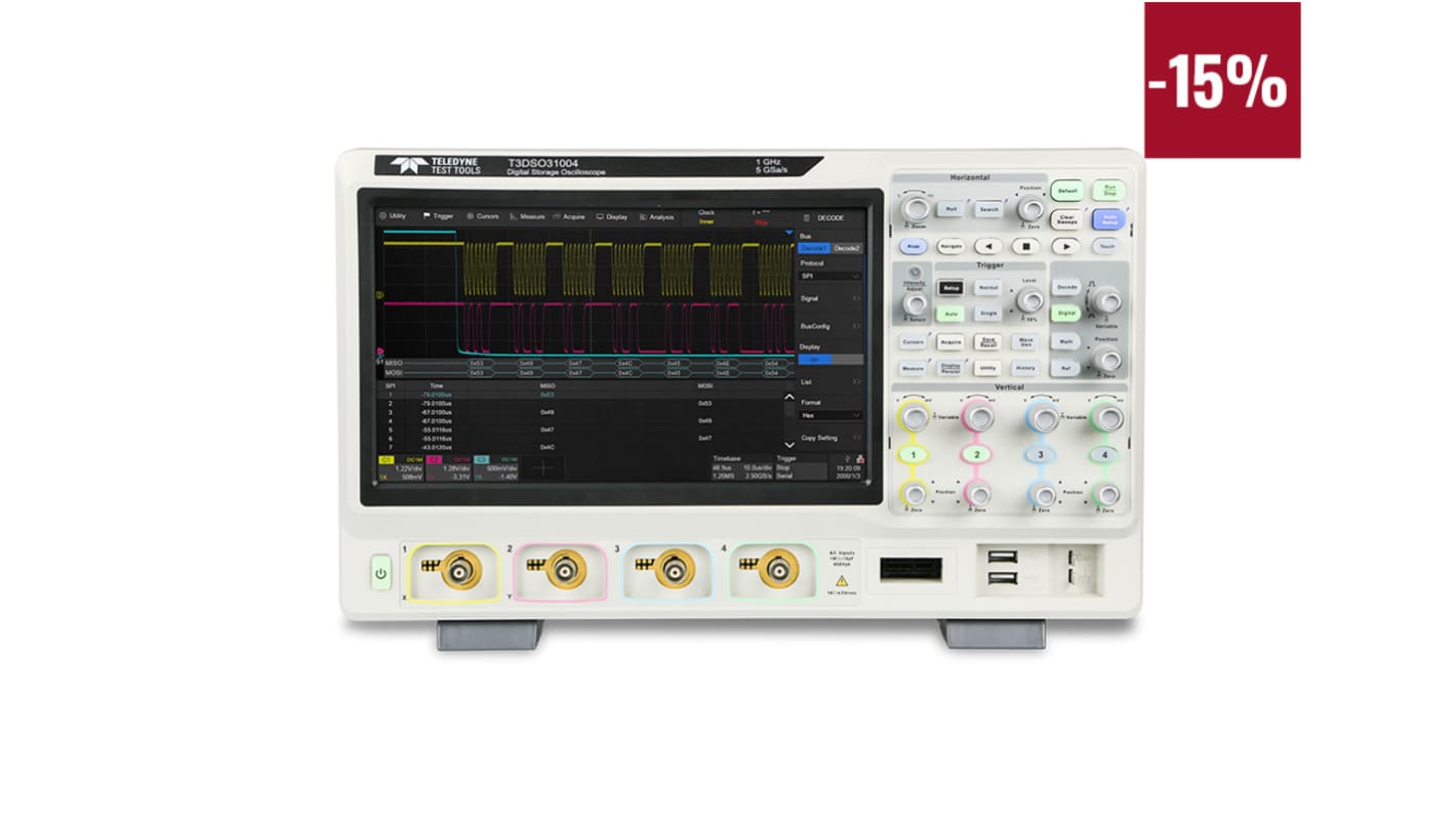 Teledyne LeCroy Oszcilloszkóp, T3DSO3000 sorozatú, T3DSO31004-PROMO-1, Asztali, 1GHz USB 250Mpts, 4 analóg cs., 16