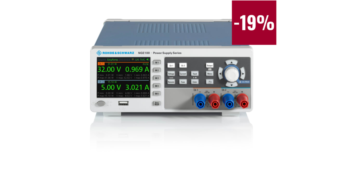 Rohde & Schwarz NGE-COM3b 3-Kanal Digital  Labornetzgerät 33.6W, 0 → 32V / 3A