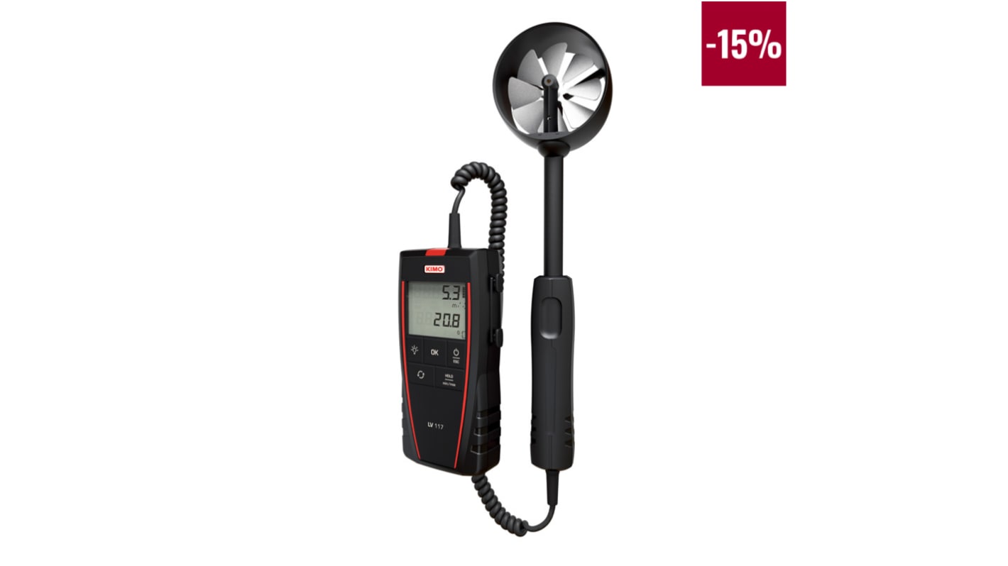 KIMO Anemometer bis 35m/s, 0.1m/s, Luftstrom, Luftgeschwindigkeit, Typ Flügelrad