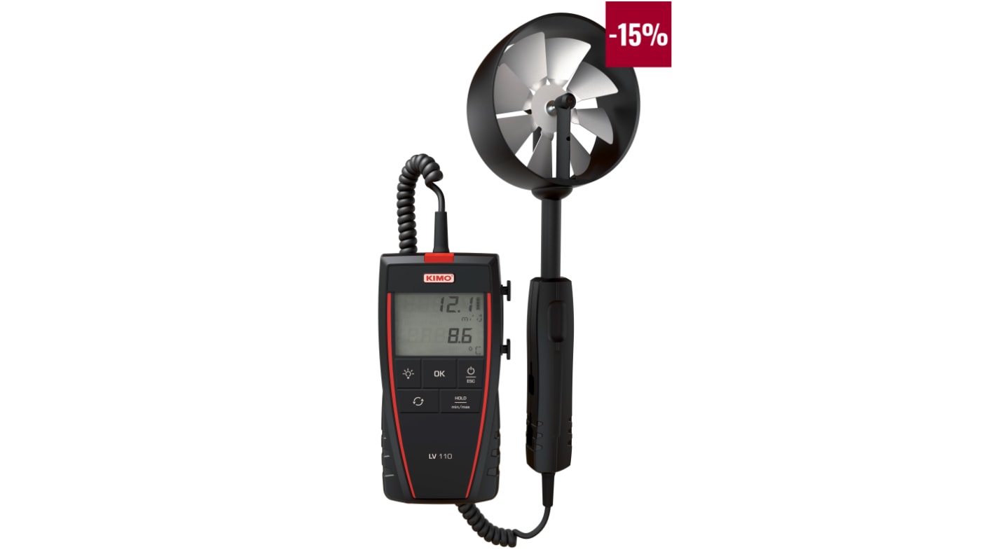 LV 110 S KIMO Rotary Vane Anemometer, 35m/s Max, Measures Air Flow