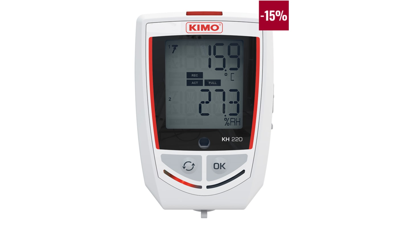 Registrador de datos KIMO KH-220-O, para Corriente, Humedad, Luz, Pulso, Temperatura, Tensión, Presión del agua,