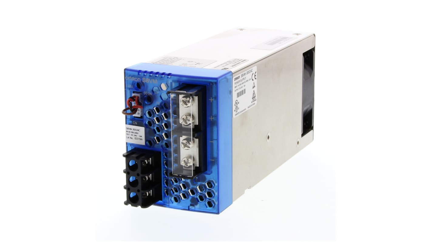 Omron S8VM Switch Mode DIN Rail Panel Mount Power Supply, 85 → 264V ac ac Input, 24V dc dc Output, 14A Output,