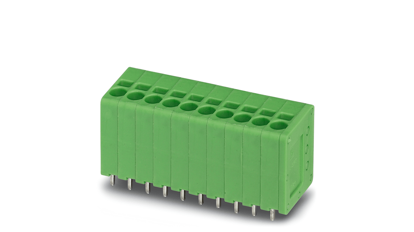 Phoenix Contact SPT 1.5/ 2-V-3.5 Series PCB Terminal Block, 2-Contact, 3.5mm Pitch, Through Hole Mount, 1-Row, Spring