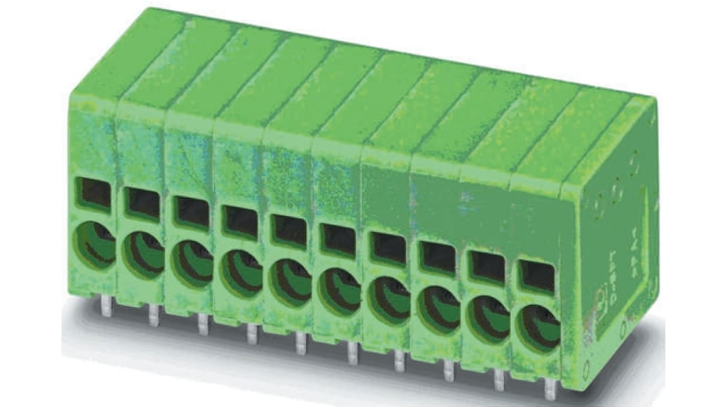 Phoenix Contact SPT 1.5/10-H-3.5 Series PCB Terminal Strip, 10-Contact, 3.5mm Pitch, Through Hole Mount, 1-Row, Spring