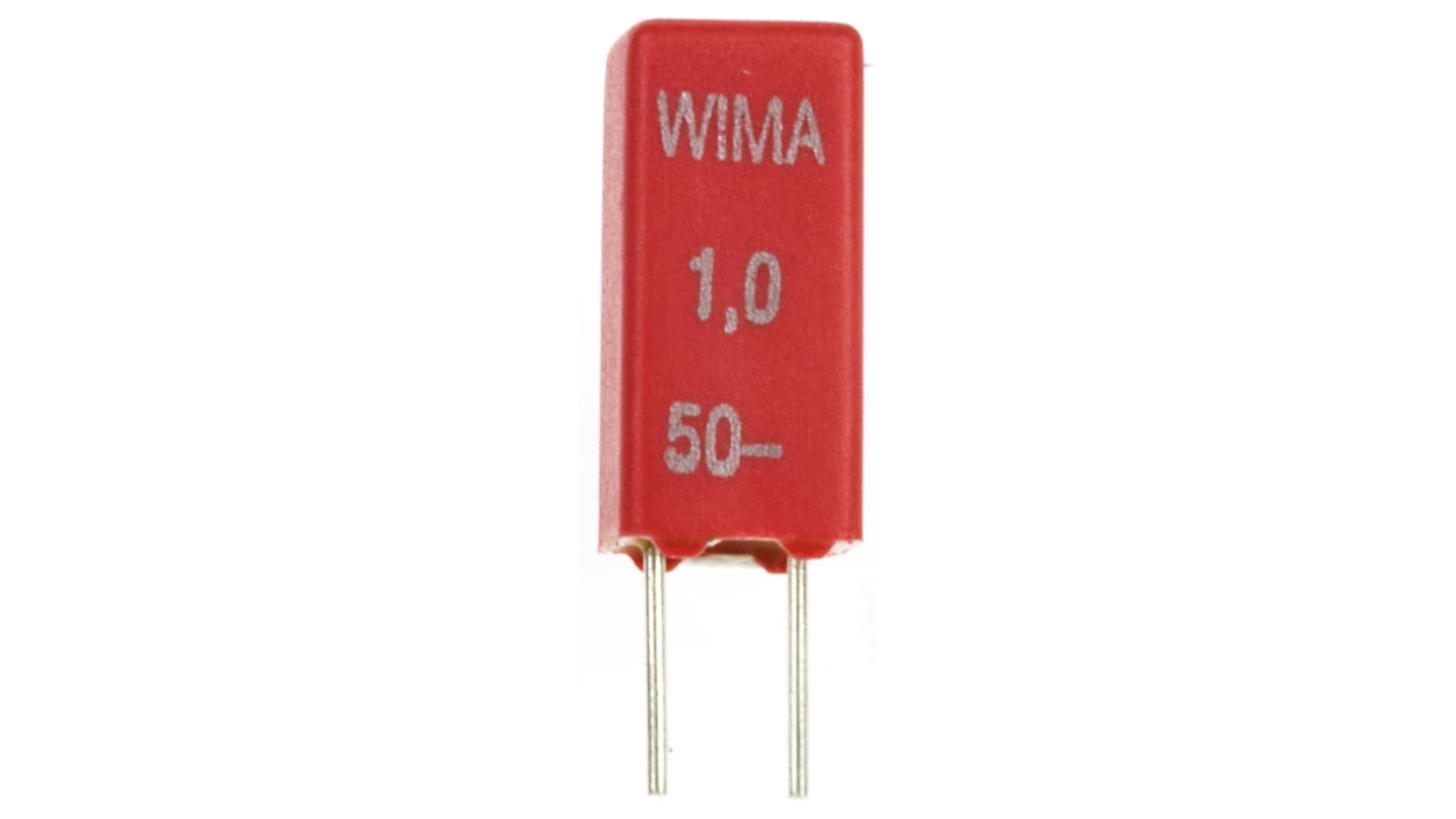 WIMA MKS02 Polyester Film Capacitor, 30 V ac, 50 V dc, ±20%, 1μF, Through Hole