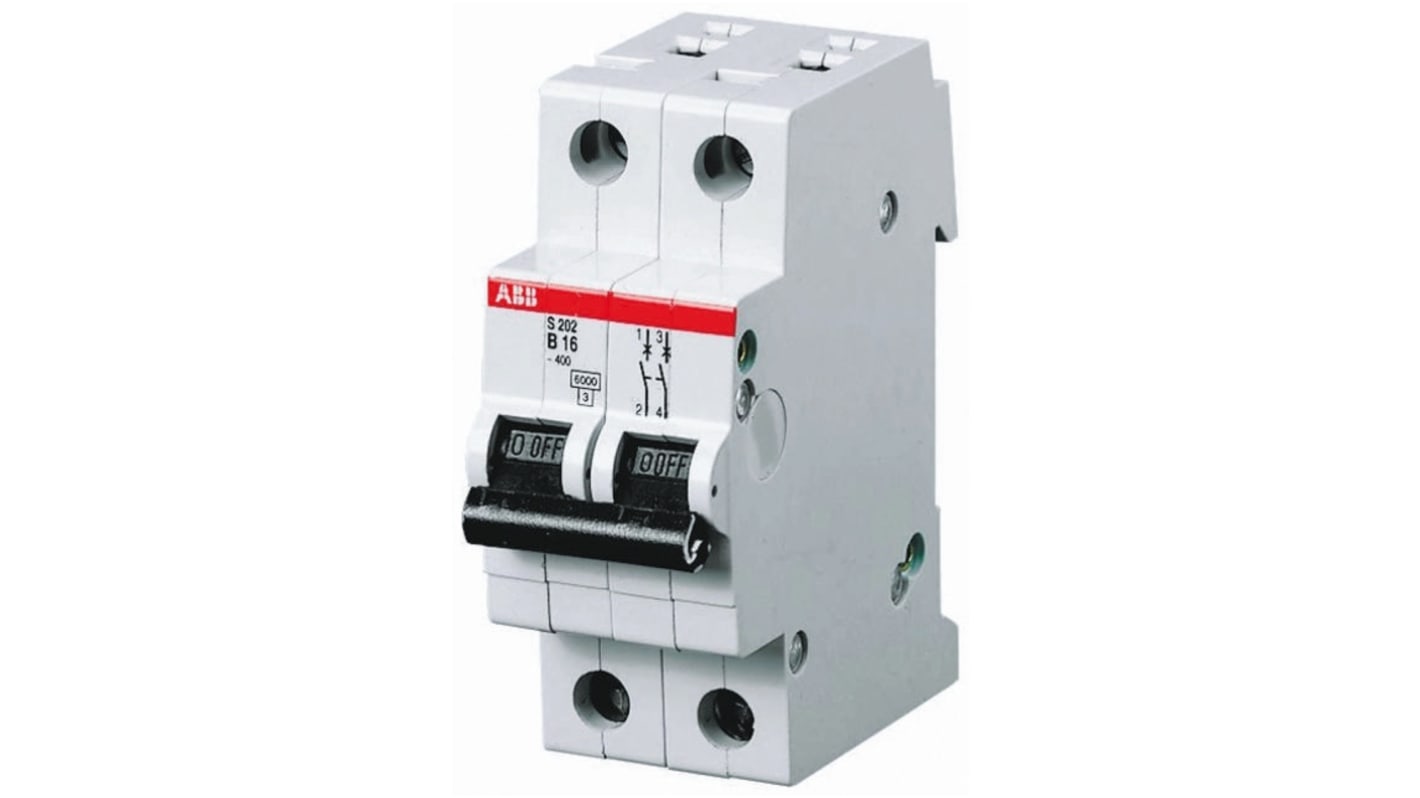 ABB System Pro M Compact S200M MCB, 2P Poles, 40A Curve B, 440V AC, 125V DC, 10 kA Breaking Capacity, MCB