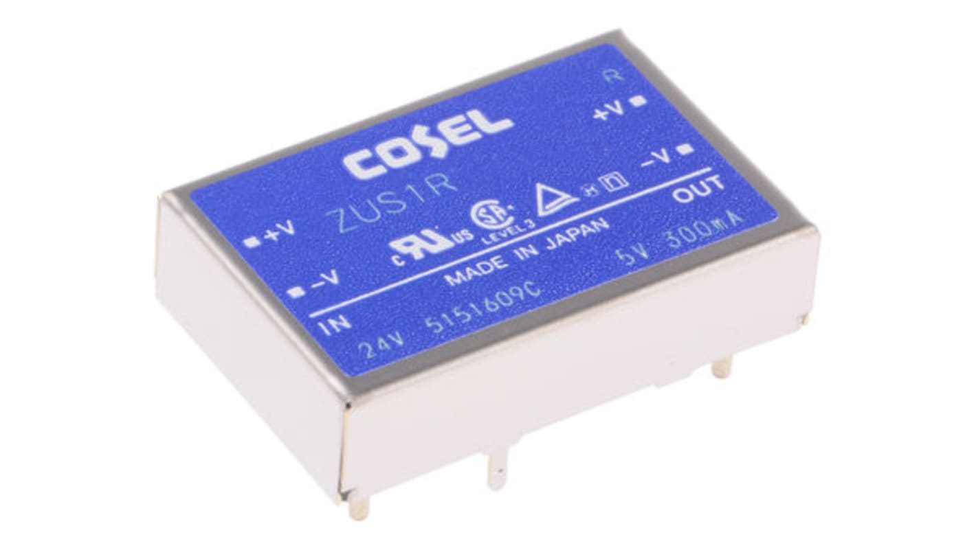 Cosel DC-DC Converter, 15V dc/ 100mA Output, 4.5 → 9 V dc Input, 1.5W, Through Hole, +71°C Max Temp -20°C Min